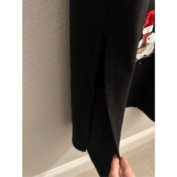 Vintage Karla Marie Applique Snowman Maxi Dress Black Slit Hem Size 2X - Picture 12 of 13
